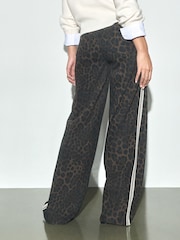 Leopard Side Stripe Jersey Denim Wide Leg Trousers - Image 4 of 8