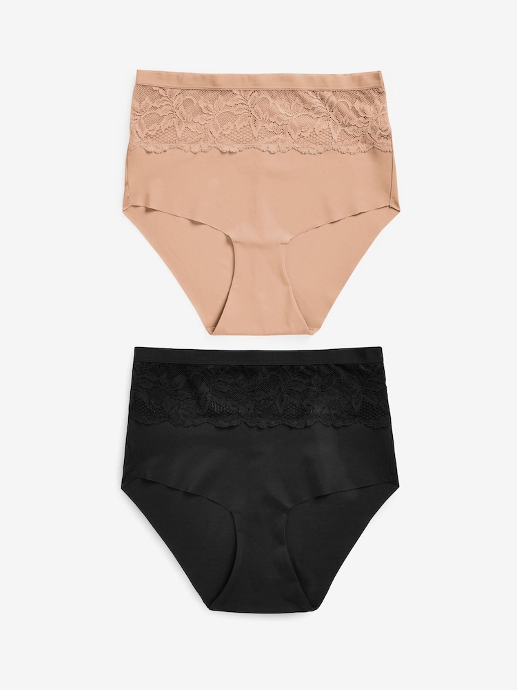 Black/Nude High Waist Lace Tummy Control Light Shaping Knickers 2 Pack - Image 1 of 10