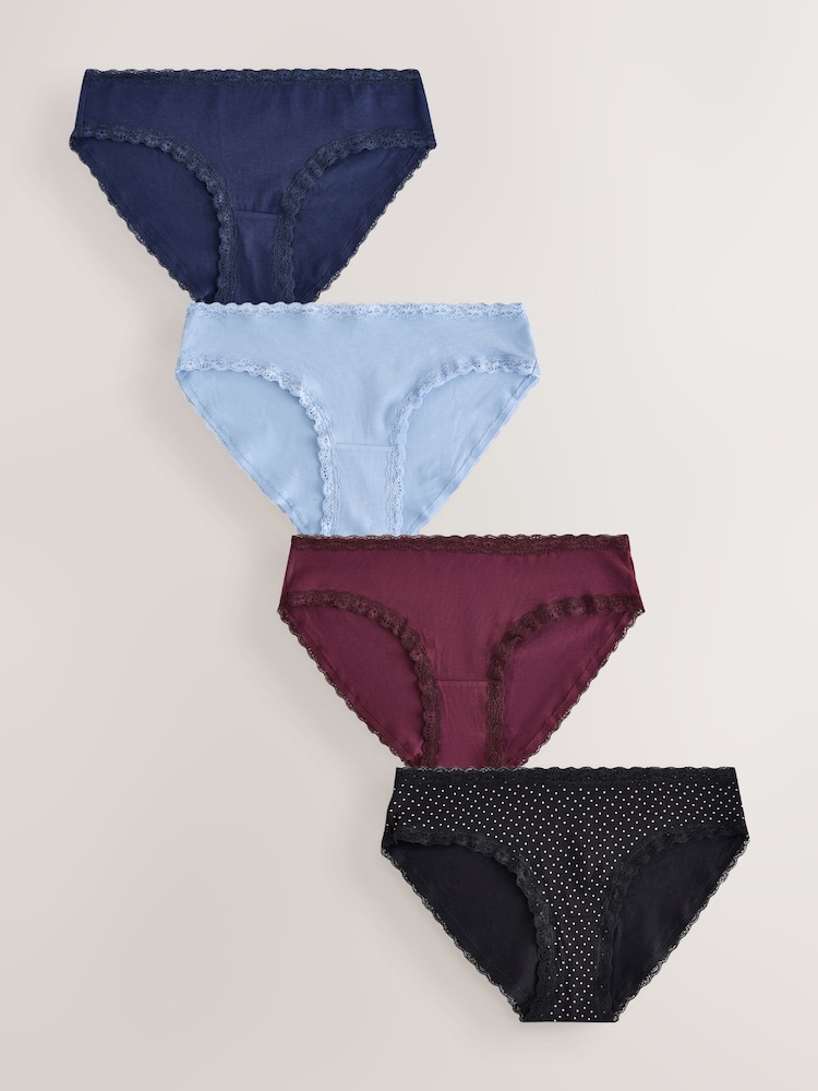 Navy/Blue/Black Spot - Slips aus Baumwolle und Spitze 4er-Pack - Bild 1 von 7 Navy/Blue/Black Spot - Slips aus Baumwolle und Spitze 4er-Pack - Bild 1 von 7