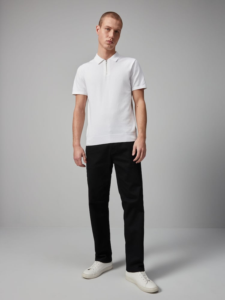 White Knitted Regular Fit Zip Polo Shirt - Image 2 of 8