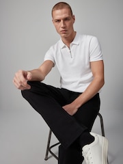 White Knitted Regular Fit Zip Polo Shirt - Image 3 of 8