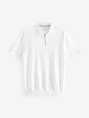 White Knitted Regular Fit Zip Polo Shirt - Image 6 of 8