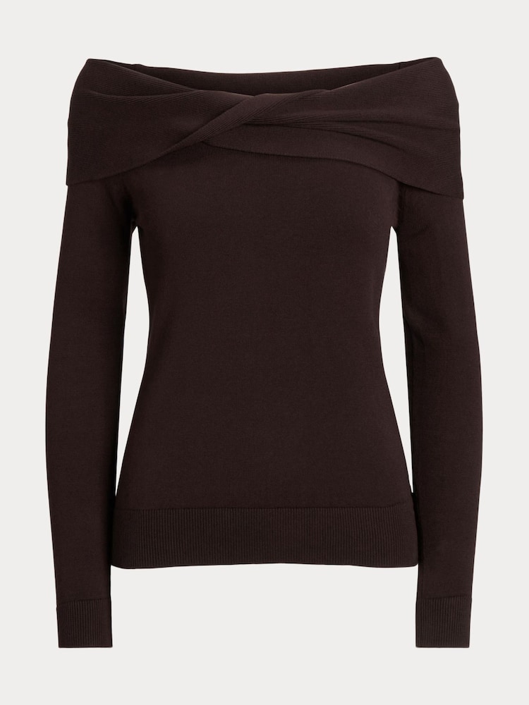Lauren Ralph Lauren Brown Twist Front Off the Shoulder Jumper - Image 7 of 7 Lauren Ralph Lauren Brown Twist Front Off the Shoulder Jumper - Image 7 of 7