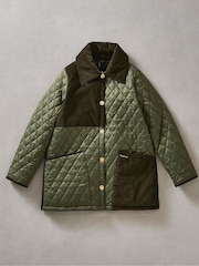 Barbour® Green Reeth Diamond Quilt Cord Patch 100% Cotton Jacket - Image 10 of 12