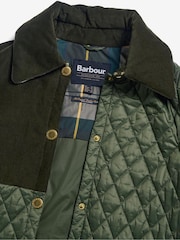 Barbour® Green Reeth Diamond Quilt Cord Patch 100% Cotton Jacket - Image 11 of 12