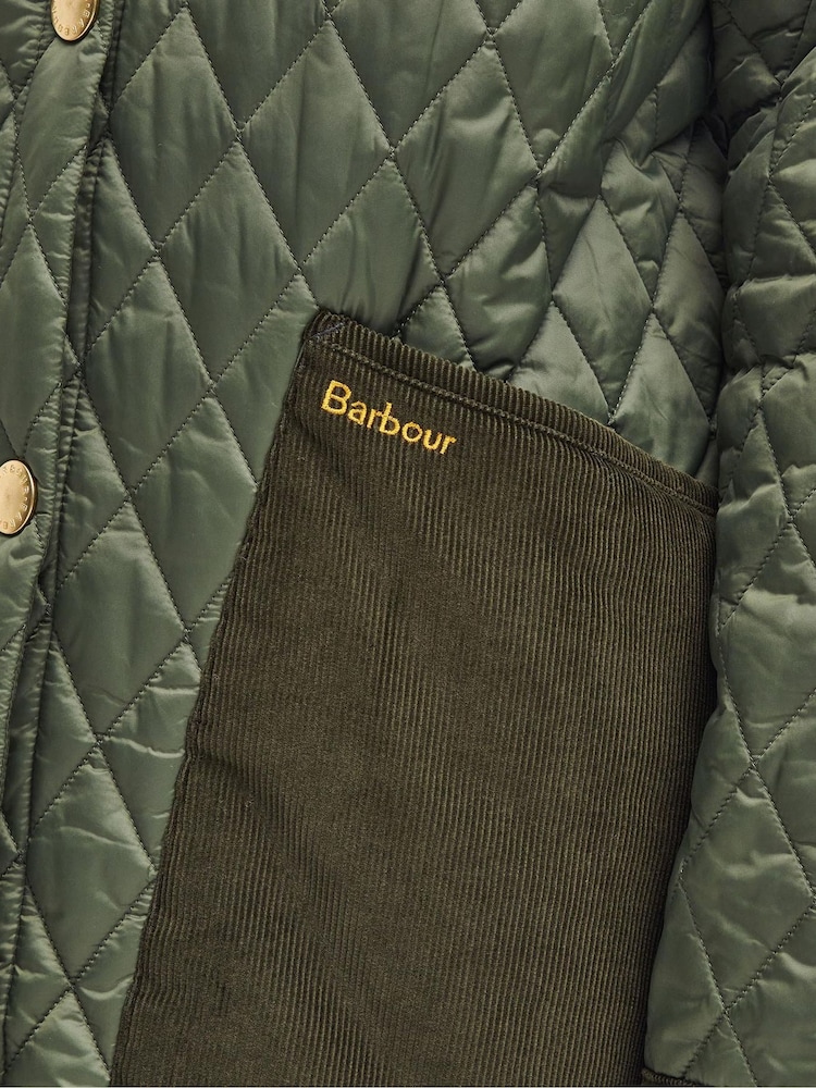 Barbour® Green Reeth Diamond Quilt Cord Patch 100% Cotton Jacket - Image 12 of 12
