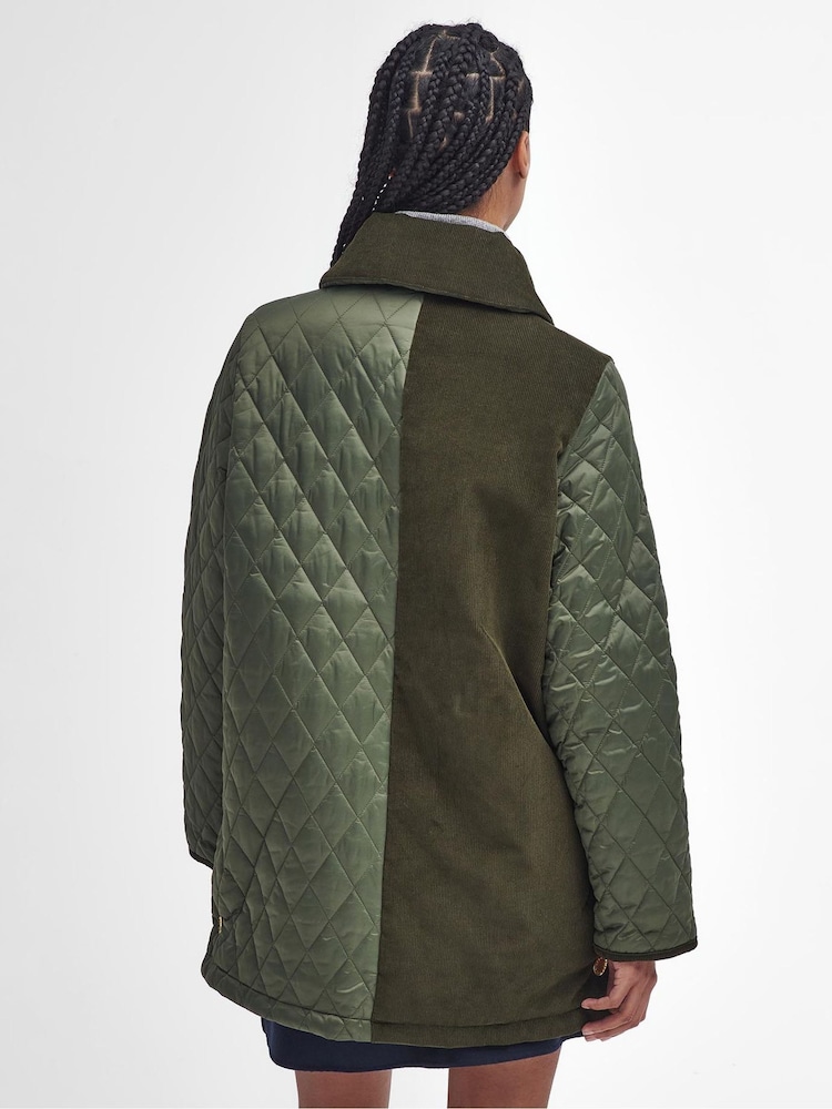 Barbour® Green Reeth Diamond Quilt Cord Patch 100% Cotton Jacket - Image 2 of 12