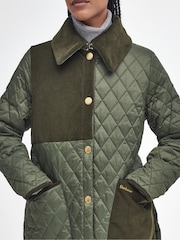 Barbour® Green Reeth Diamond Quilt Cord Patch 100% Cotton Jacket - Image 4 of 12