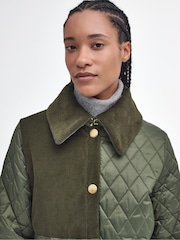 Barbour® Green Reeth Diamond Quilt Cord Patch 100% Cotton Jacket - Image 5 of 12