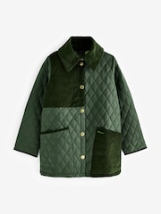 Barbour® Green Reeth Diamond Quilt Cord Patch 100% Cotton Jacket - Image 9 of 12