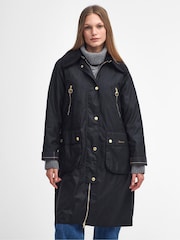 Barbour® Black 100% Cotton Ebberston Longline Archive Wax Jacket - Image 1 of 8