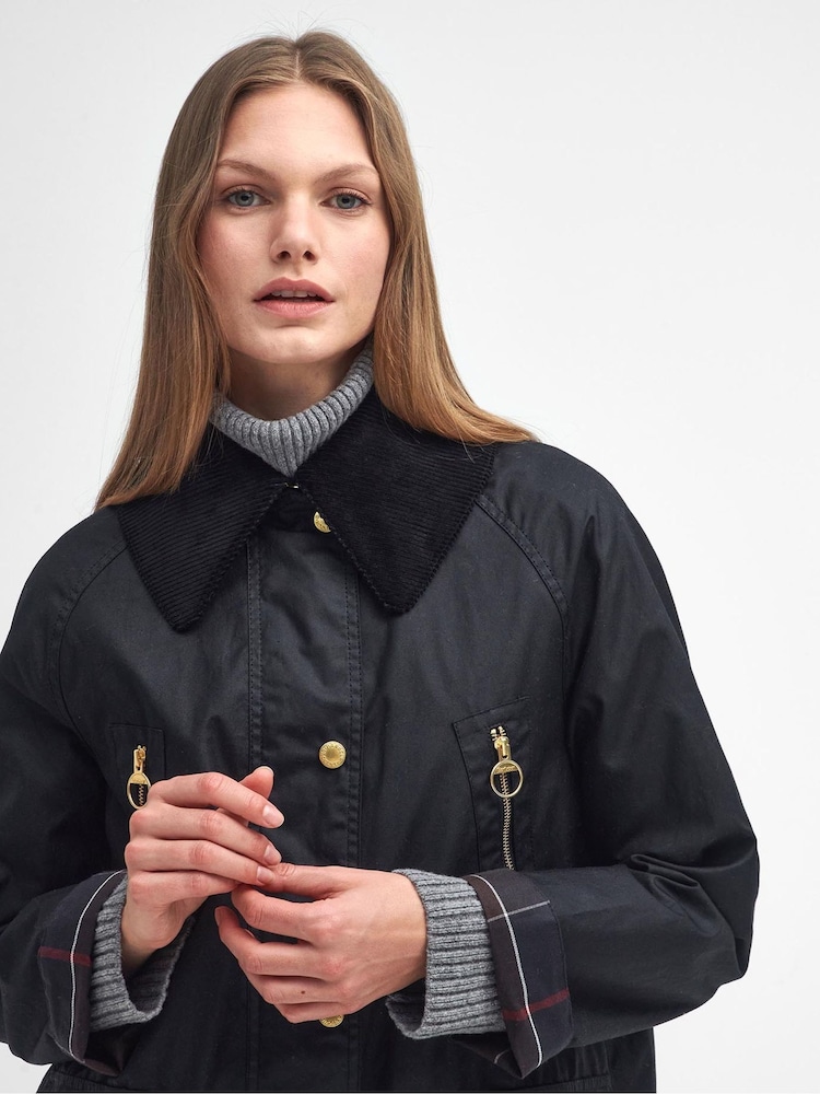 Barbour® Black 100% Cotton Ebberston Longline Archive Wax Jacket - Image 2 of 8
