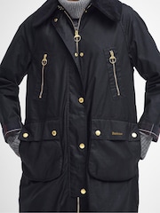Barbour® Black 100% Cotton Ebberston Longline Archive Wax Jacket - Image 3 of 8