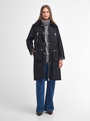 Barbour® Black 100% Cotton Ebberston Longline Archive Wax Jacket - Image 4 of 8