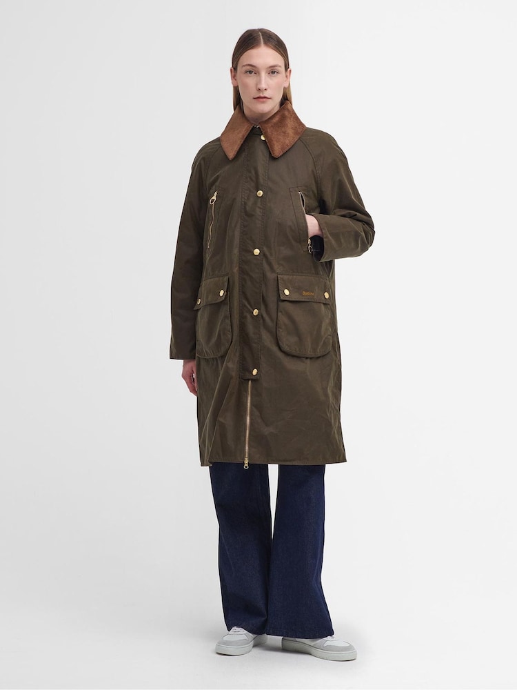 Barbour® Brown 100% Cotton Ebberston Longline Archive Wax Jacket - Image 1 of 8 Barbour® Brown 100% Cotton Ebberston Longline Archive Wax Jacket - Image 1 of 8