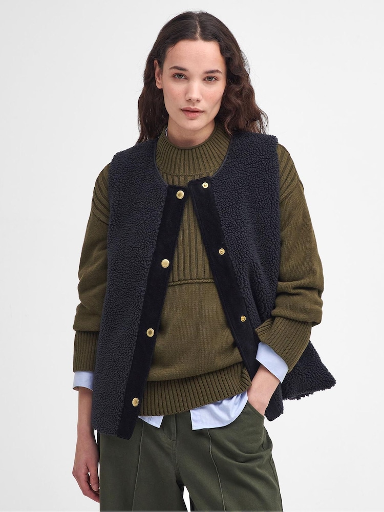 Barbour® Black Dulsie 100% Cotton Borg Gilet - Image 1 of 8