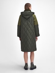 Barbour® Green 100% Cotton Cookston Longline Diamond Quilt Patch Coat - Image 2 of 9