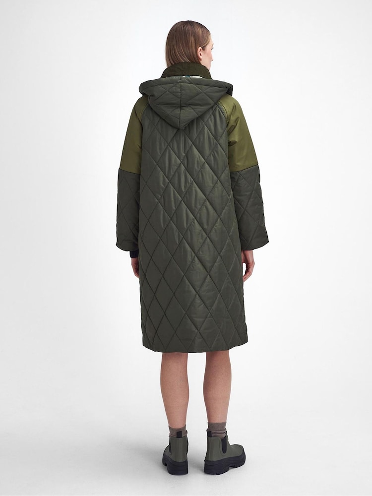 Barbour® Green 100% Cotton Cookston Longline Diamond Quilt Patch Coat - Image 2 of 9