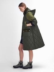 Barbour® Green 100% Cotton Cookston Longline Diamond Quilt Patch Coat - Image 3 of 9