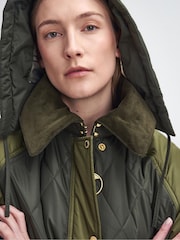 Barbour® Green 100% Cotton Cookston Longline Diamond Quilt Patch Coat - Image 4 of 9