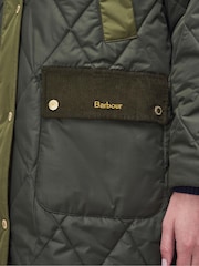 Barbour® Green 100% Cotton Cookston Longline Diamond Quilt Patch Coat - Image 7 of 9