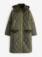 Barbour® Green 100% Cotton Cookston Longline Diamond Quilt Patch Coat - Image 8 of 9