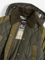 Barbour® Green 100% Cotton Cookston Longline Diamond Quilt Patch Coat - Image 9 of 9