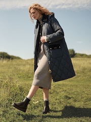 Barbour® Navy 100% Cotton Cookston Longline Diamond Quilt Patch Coat - Image 1 of 10