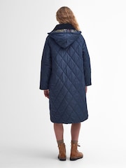 Barbour® Navy 100% Cotton Cookston Longline Diamond Quilt Patch Coat - Image 3 of 10