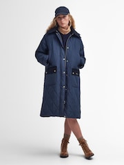 Barbour® Navy 100% Cotton Cookston Longline Diamond Quilt Patch Coat - Image 4 of 10
