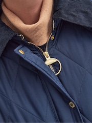 Barbour® Navy 100% Cotton Cookston Longline Diamond Quilt Patch Coat - Image 6 of 10