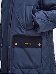 Barbour® Navy 100% Cotton Cookston Longline Diamond Quilt Patch Coat - Image 7 of 10