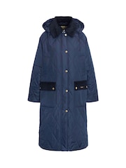Barbour® Navy 100% Cotton Cookston Longline Diamond Quilt Patch Coat - Image 8 of 10
