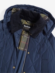 Barbour® Navy 100% Cotton Cookston Longline Diamond Quilt Patch Coat - Image 9 of 10