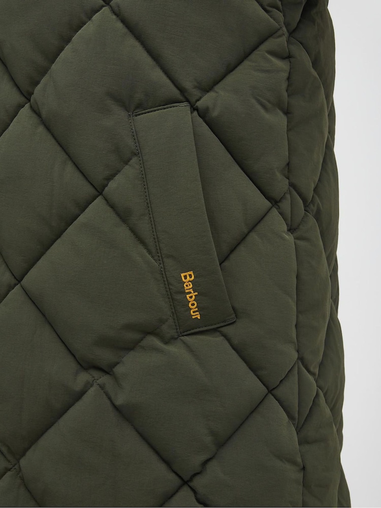 Barbour® Green Kirkton Longline 100% Cotton Diamond Quilt Puffer Coat - Image 10 of 10