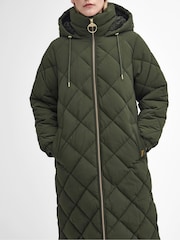 Barbour® Green Kirkton Longline 100% Cotton Diamond Quilt Puffer Coat - Image 4 of 10