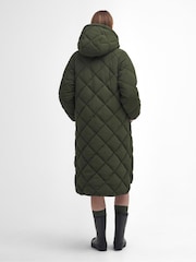 Barbour® Green Kirkton Longline 100% Cotton Diamond Quilt Puffer Coat - Image 5 of 10