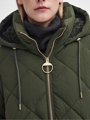Barbour® Green Kirkton Longline 100% Cotton Diamond Quilt Puffer Coat - Image 7 of 10