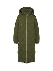 Barbour® Green Kirkton Longline 100% Cotton Diamond Quilt Puffer Coat - Image 8 of 10