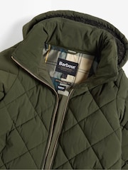 Barbour® Green Kirkton Longline 100% Cotton Diamond Quilt Puffer Coat - Image 9 of 10