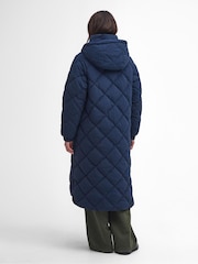 Barbour® Navy Kirkton Longline 100% Cotton Diamond Quilt Puffer Coat - Image 2 of 8