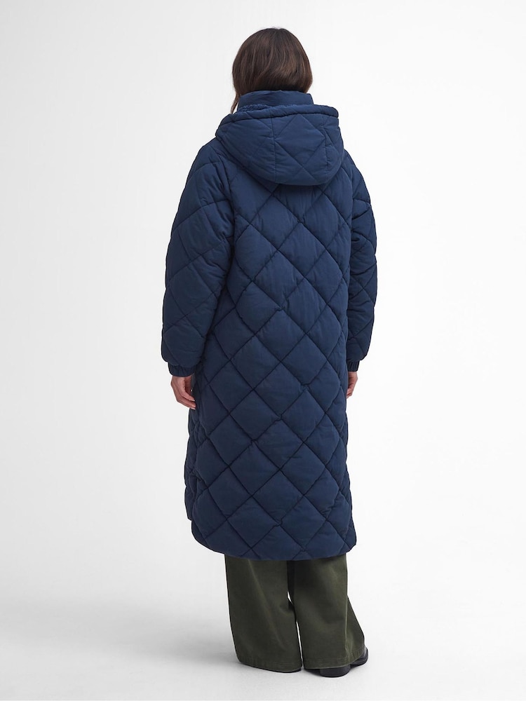 Barbour® Navy Kirkton Longline 100% Cotton Diamond Quilt Puffer Coat - Image 2 of 8 Barbour® Navy Kirkton Longline 100% Cotton Diamond Quilt Puffer Coat - Image 2 of 8