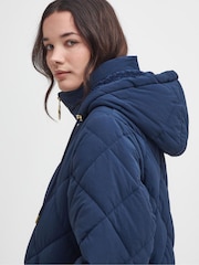Barbour® Navy Kirkton Longline 100% Cotton Diamond Quilt Puffer Coat - Image 4 of 8