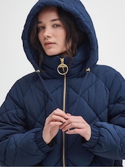 Barbour® Navy Kirkton Longline 100% Cotton Diamond Quilt Puffer Coat - Image 5 of 8