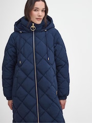 Barbour® Navy Kirkton Longline 100% Cotton Diamond Quilt Puffer Coat - Image 6 of 8