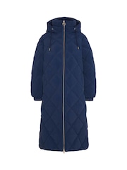Barbour® Navy Kirkton Longline 100% Cotton Diamond Quilt Puffer Coat - Image 7 of 8