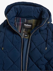 Barbour® Navy Kirkton Longline 100% Cotton Diamond Quilt Puffer Coat - Image 8 of 8