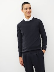 Navy Blue Crew Neck Regular Soft Touch Knit Jumper - Image 1 of 5