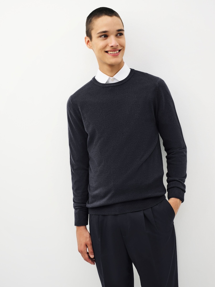 Navy Blue Crew Neck Regular Soft Touch Knit Jumper - Image 1 of 5