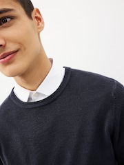 Navy Blue Crew Neck Regular Soft Touch Knit Jumper - Image 4 of 5